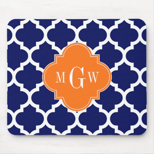 Navy Blue WT Zickzack Pumpkin Quatrefoil 3 Monogra Mousepad (Vorne)