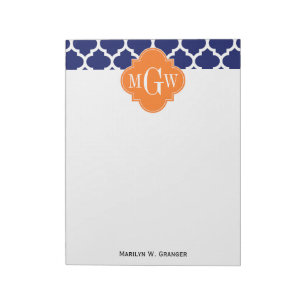 Navy Blue WT Zickzack Pumpkin Quatrefoil 3 Monogra Notizblock