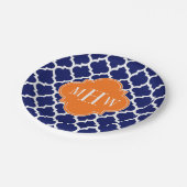 Navy Blue WT Zickzack Pumpkin Quatrefoil 3 Monogra Pappteller (Schrägansicht)