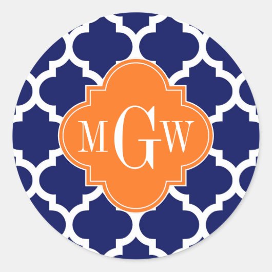 Navy Blue WT Zickzack Pumpkin Quatrefoil 3 Monogra Runder Aufkleber (Vorderseite)