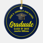 Navy Blue Yellow Abschluss Custom Graduate Foto Keramik Ornament (Vorne)