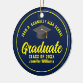 Navy Blue Yellow Abschluss Custom Graduate Foto Keramik Ornament (Links)