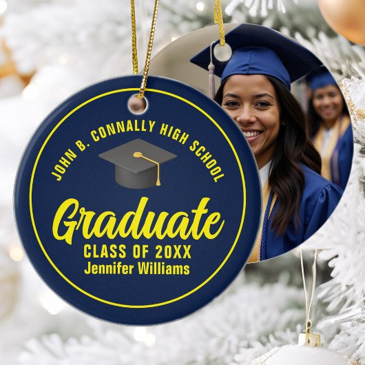 Navy Blue Yellow Abschluss Custom Graduate Foto Keramik Ornament