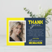 Navy Blue & Yellow Abschluss Foto Danke Karte (Stehend Vorderseite)