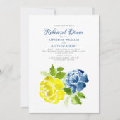 Navy Blue Yellow Boho Floral Summer Einladung (Vorderseite)