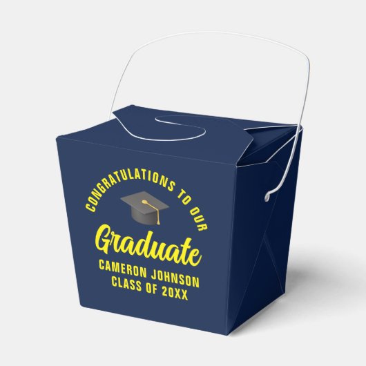 Navy Blue Yellow Custom Graduation Party Fortune Geschenkschachtel (Vorderseite)