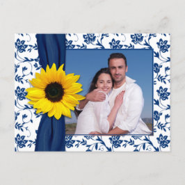 Navy Blue Yellow Damask Sonnenblume Save the Date Ankündigungspostkarte