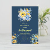 Navy Blue Yellow Floral Gold Brautparty Einladung (Stehend Vorderseite)