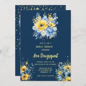 Navy Blue Yellow Floral Gold Brautparty Einladung (Vorne/Hinten)