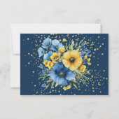 Navy Blue & Yellow Floral Gold retten die Datumska Save The Date (Rückseite)