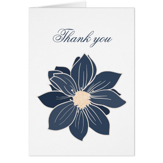 Navy Blue Yellow Floral Modern Danke Karte (Vorne)