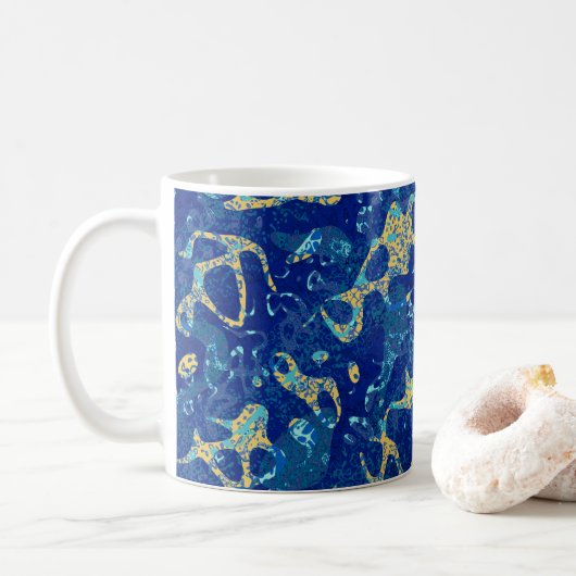 Navy Blue & Yellow Gepunktet Graphic Abstraction Kaffeetasse (Mit Donut)