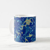 Navy Blue & Yellow Gepunktet Graphic Abstraction Kaffeetasse (Vorderseite Links)