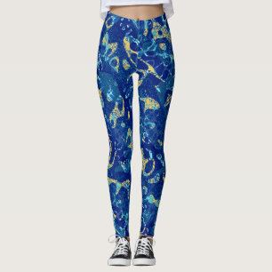 Navy Blue & Yellow Gepunktet Graphic Abstraction Leggings