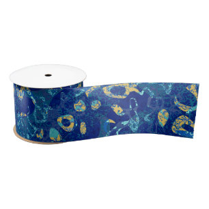Navy Blue & Yellow Gepunktet Graphic Abstraction Satinband