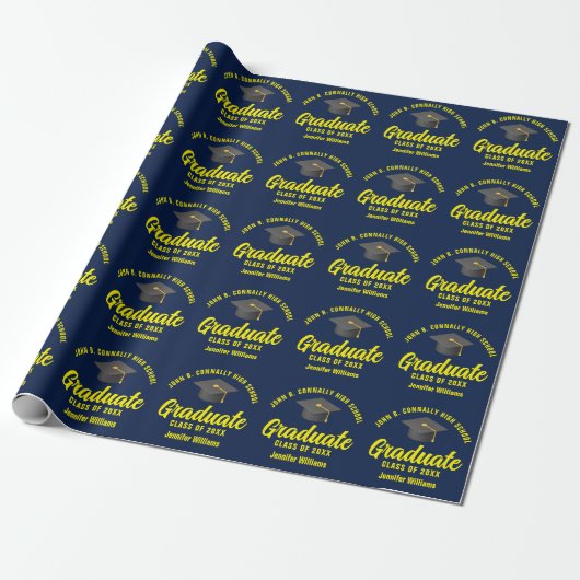 Navy Blue Yellow Graduate Custom Abschluss Geschenkpapier (Ungerollt)