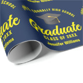 Navy Blue Yellow Graduate Custom Abschluss Geschenkpapier (Rolleneckpunkt)