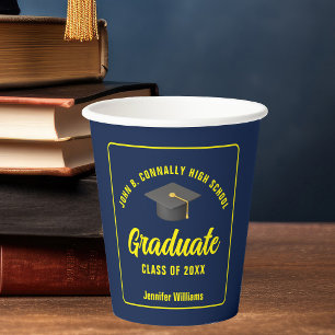 Navy Blue Yellow Graduate Custom Graduate Party Pappbecher