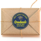 Navy Blue Yellow Graduate Custom Graduate Party Runder Aufkleber