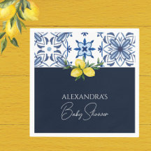Navy Blue Yellow Lemon Baby Dusche