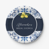 Navy Blue Yellow Lemon Brautparty Paper Pappteller (Vorderseite)