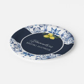 Navy Blue Yellow Lemon Brautparty Paper Pappteller (Schrägansicht)