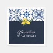 Navy Blue Yellow Lemon Brautparty Serviette (Vorderseite)