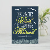 Navy Blue & Yellow Nautical Wedding Einladungen (Stehend Vorderseite)