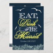 Navy Blue & Yellow Nautical Wedding Einladungen (Vorne/Hinten)
