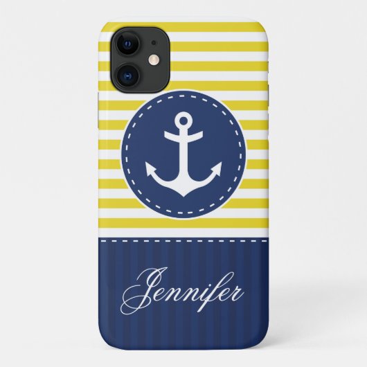 Navy Blue Yellow Pattern Anker anpassbar Case-Mate iPhone Hülle (Rückseite)