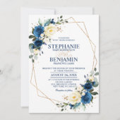 Navy Blue Yellow Rose Boho Geometric Wedding Invit Einladung (Vorderseite)