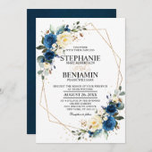 Navy Blue Yellow Rose Boho Geometric Wedding Invit Einladung (Vorne/Hinten)