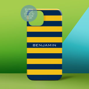 Navy Blue Yellow Rugby Stripes Individuelle Name Case-Mate iPhone Hülle