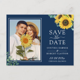 Navy Blue Yellow Sunflower Foto Save the Date Postkarte