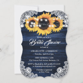 Navy Blue Yellow Sunflower Wood Lace Brautparty Einladung