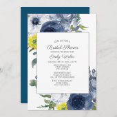 Navy Blue Yellow White Floral Brautparty Einladung (Vorne/Hinten)