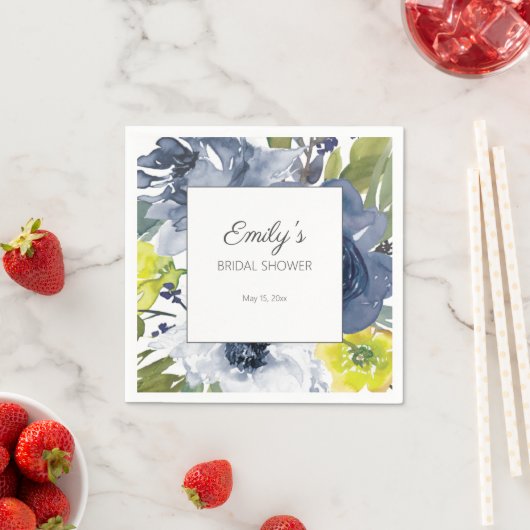 Navy Blue Yellow White Floral Brautparty Serviette (Beispiel)