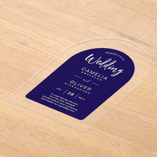 Navy Blue Zazzle Acrylic Wedding Einladungen (Ablage )