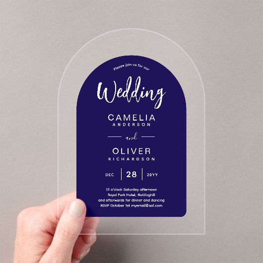 Navy Blue Zazzle Acrylic Wedding Einladungen (Insitu (Handheld))