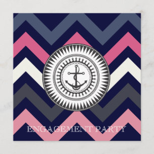 Navy Blue Zickzack Anchor Nautical Invasion Einladung