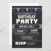 Navy Blue Zickzack Chalkboard Geburtstagseinladung Einladung (Vorne/Hinten)