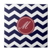 Navy Blue Zickzack mit Monogram Tiles Fliese (Vorderseite)