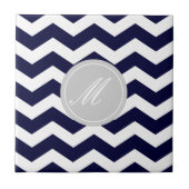 Navy Blue Zickzack mit Monogram Tiles Fliese (Vorderseite)