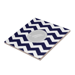 Navy Blue Zickzack mit Monogram Tiles Fliese