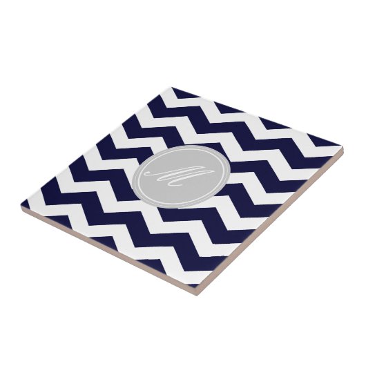 Navy Blue Zickzack mit Monogram Tiles Fliese (Seite)