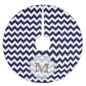 Navy Blue Zickzack Monogram Initial Tree Skirt Polyester Weihnachtsbaumdecke (Vorderseite)