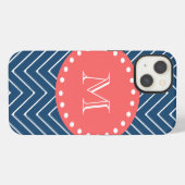 Navy Blue Zickzack Pattern | Korallenmonogramm iPhone Hülle (Rückseite (Horizontal))