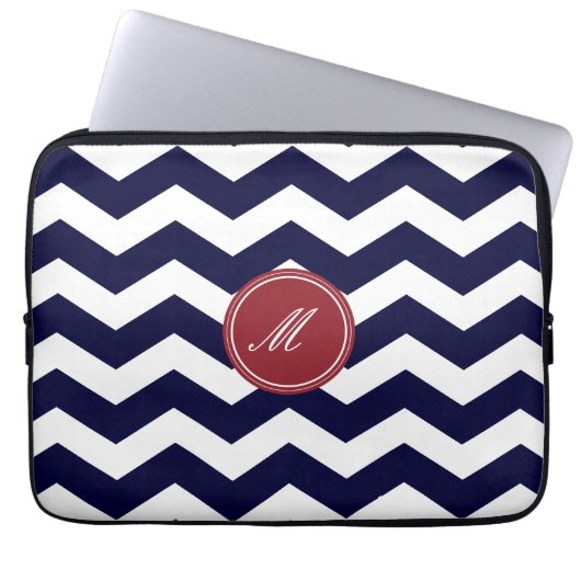 Navy Blue Zickzack Pattern Laptop Sleeve (Vorderseite)