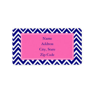 Navy Blue Zickzack Pattern mit Hot Pink Adressaufkleber