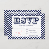 Navy Blue Zickzack Retro Typografy Wedding RSVP (Vorne/Hinten)